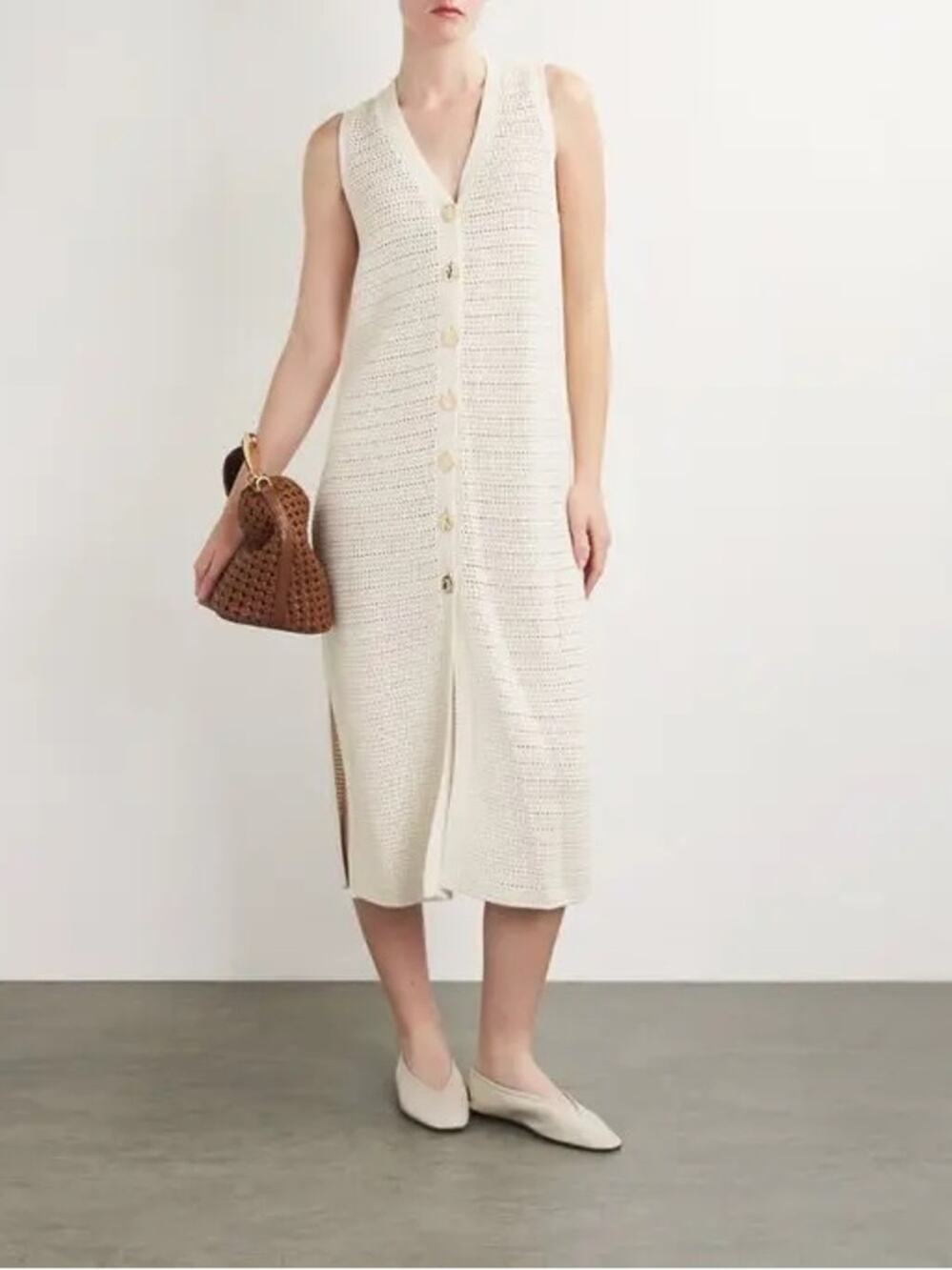 ME + EM Cotton Cardigan Dress in White Size Large Coastal Quiet Luxury